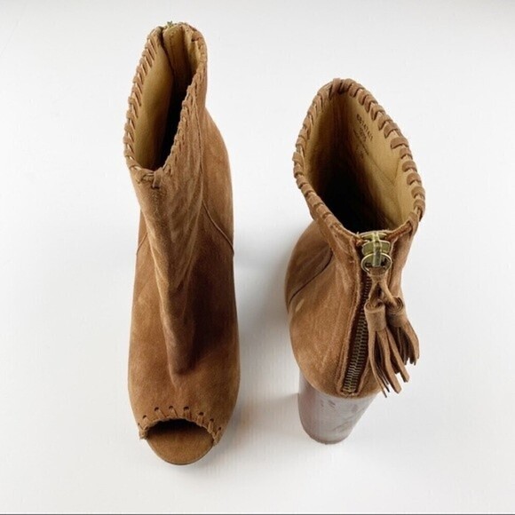 River Island Yalena Brown Suede Peep Toe Block Heel Booties Size 8 - Picture 3 of 13